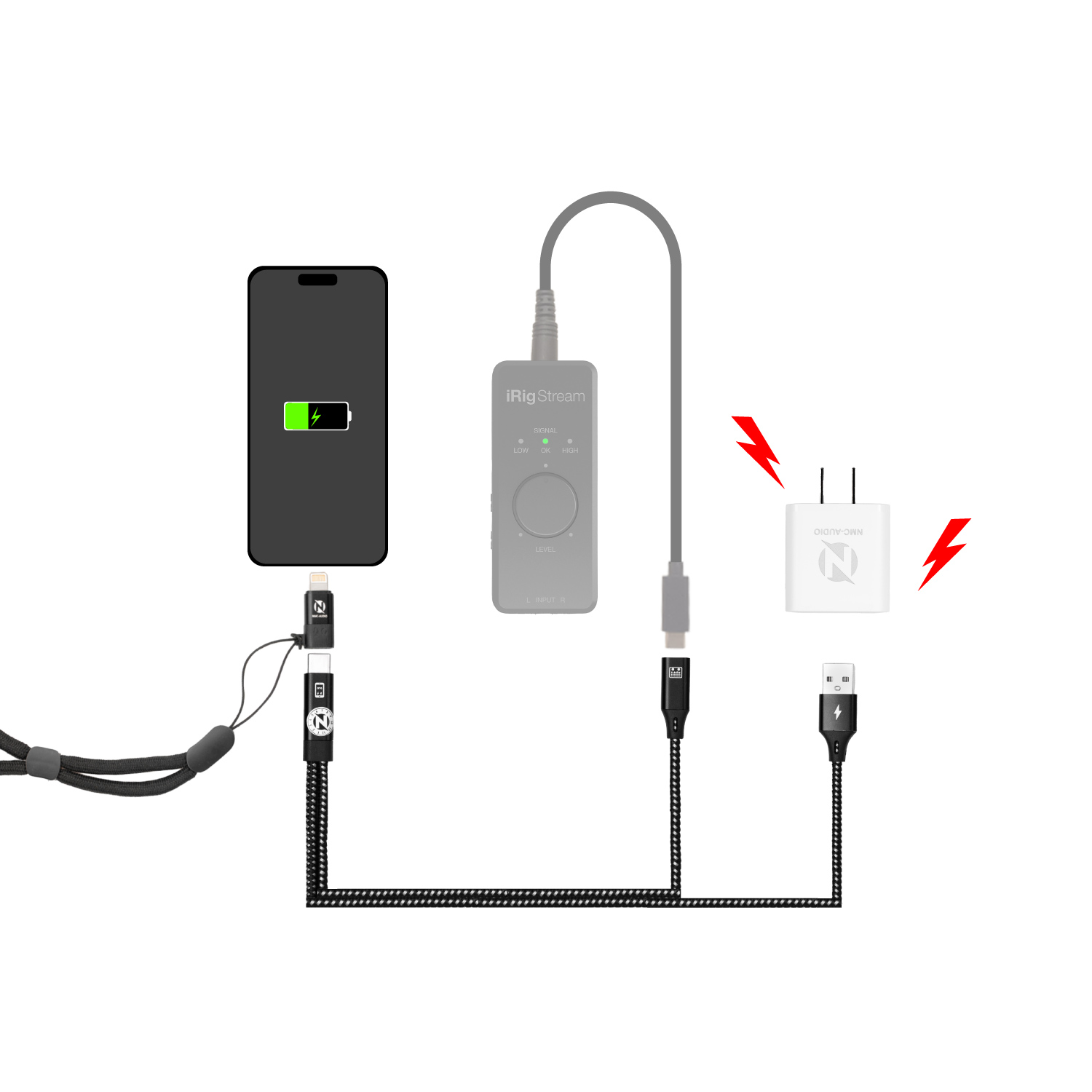 Dây cáp OTG NMC-AUDIO NMC-LT04 IR (Biến tất cả BOX LIVE đều vừa live vừa sạc được)